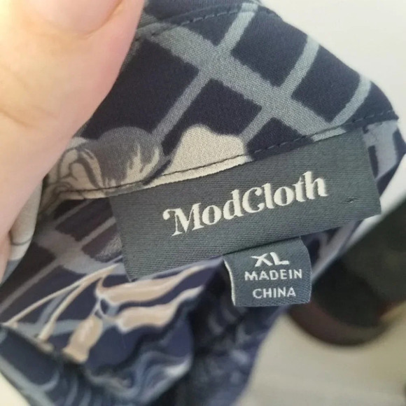 Modcloth Blue Floral Semi  Sheer Dress Belted XL - Picture 3 of 11